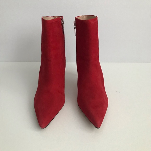 Schutz  Adrien Red Suede White Stripe Ankle Boots - Picture 5 of 8